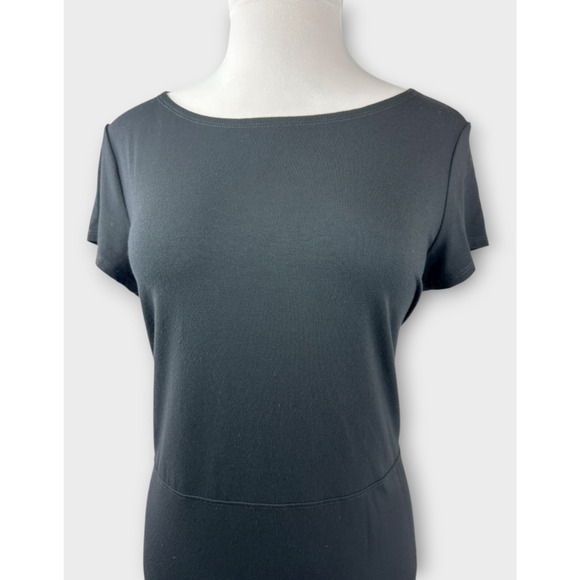 Eileen Fisher Stretch Jersey Knit Round Neck Dress Short Sleeve Pockets Black XL - Picture 5 of 16